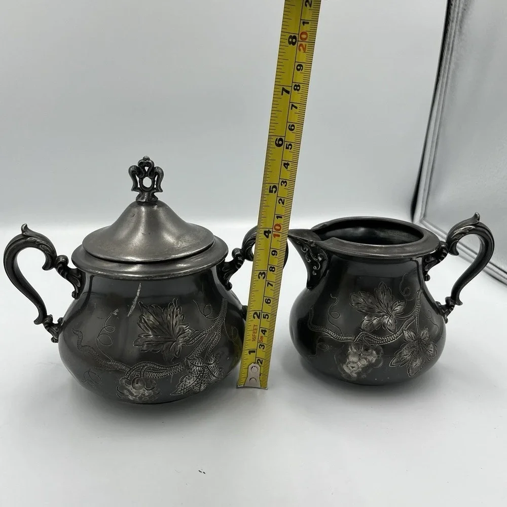 Vintage Homan Company Silver-plated Creamer and Covered Sugar Bowl Set High Tea